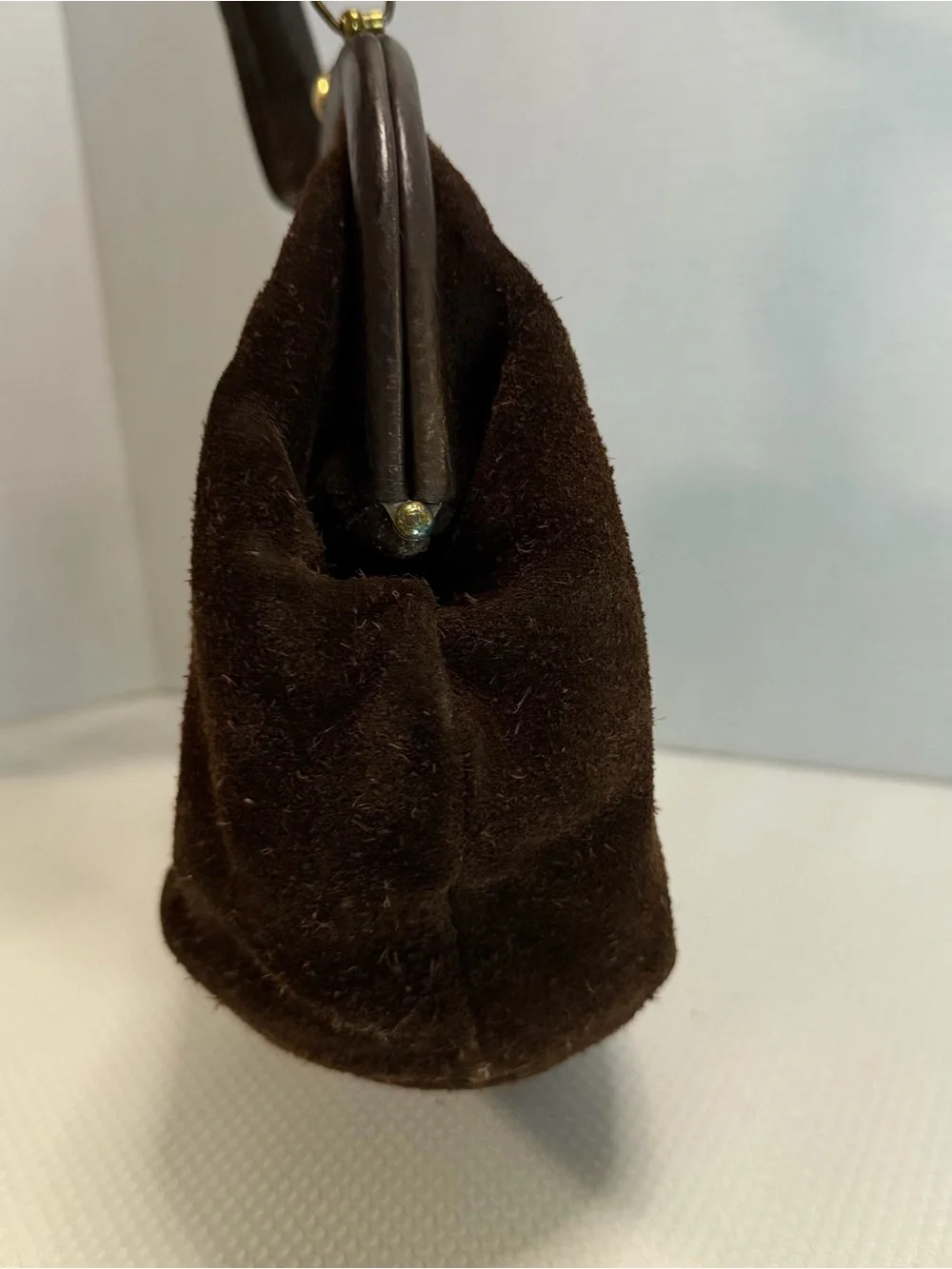 60s Dark Brown Suede Top-Handle Satchel